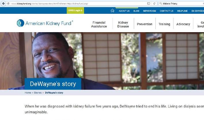 Article about kidney patient advocate DeWayne Cox by the American Kidney Fund