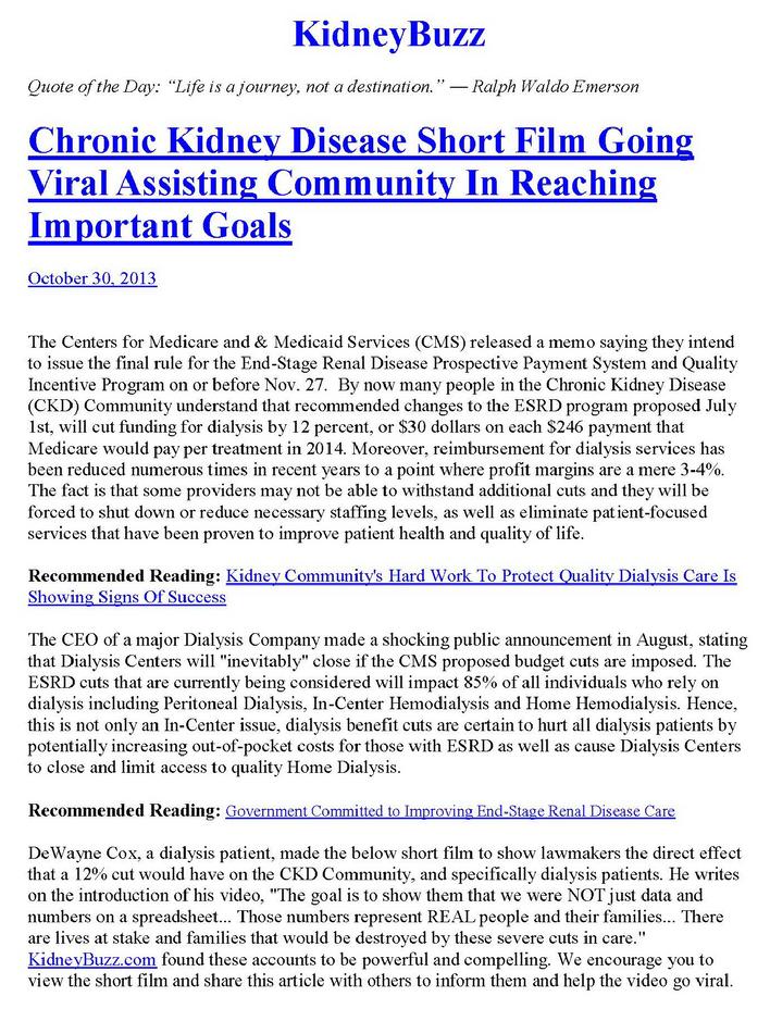 Kidney Buzz article about The Real Faces Of Dialysis